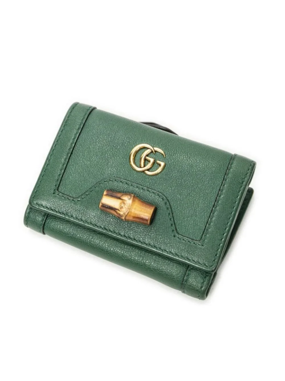★SOLD★ Gucci GG Diana Bamboo Trifold Wallet Green Calfskin Leather - Picture 7 of 15